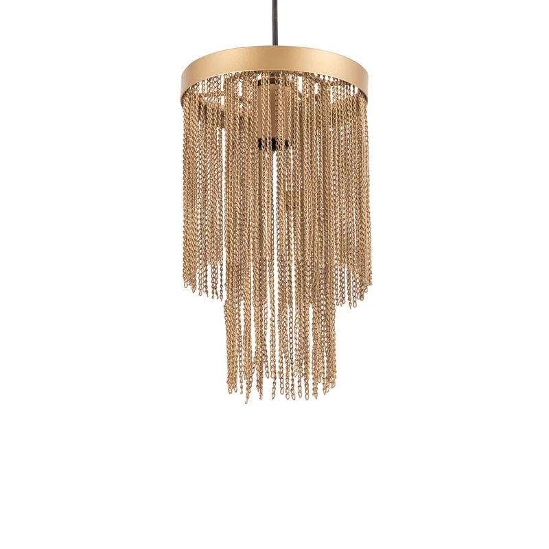 Pendelleuchte aus Eisen, goldfarbene Optik, Kettendesign, rundes Design, mit Baldachin, S – Brenton | PTMD