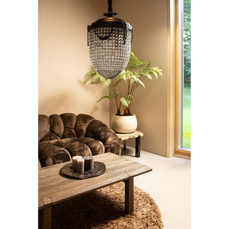 Pendelleuchte aus Kristall, Glas und Metall, ovales Klassik-Design, anthrazitfarbene Optik, mit Baldachin, L – Lidde | PTMD