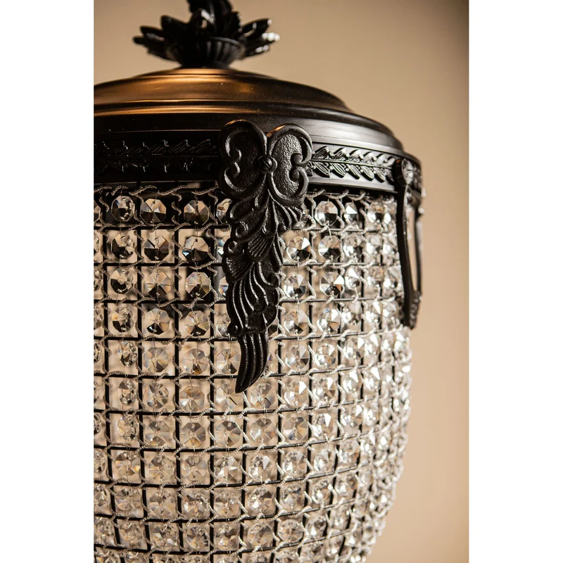 Pendelleuchte aus Kristall, Glas und Metall, ovales Klassik-Design, anthrazitfarbene Optik, mit Baldachin, L – Lidde | PTMD