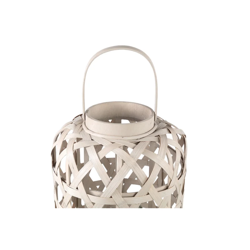 Laterne – Rundes Bambus Design, Glas Einsatz, Sand Farbton, L – Mayita | PTMD