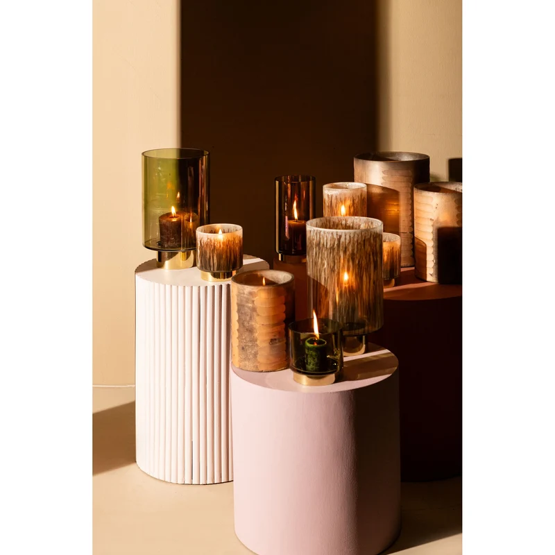 Windlicht – Modernes Design, Runde Form, Glas Metall Material, Grün, S – Norah | PTMD