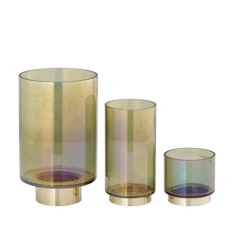 Windlicht – Modernes Design, Runde Form, Glas Metall Material, Grün, S – Norah | PTMD