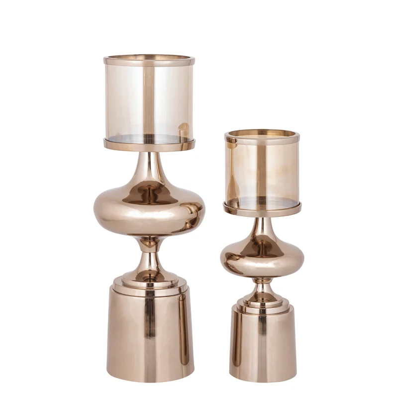 Windlicht – Aluminium Rahmen, Glas Zylinder, Braune Farbgebung, L – Uvira | PTMD