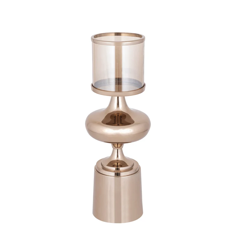 Windlicht – Aluminium Rahmen, Glas Zylinder, Braune Farbgebung, L – Uvira | PTMD