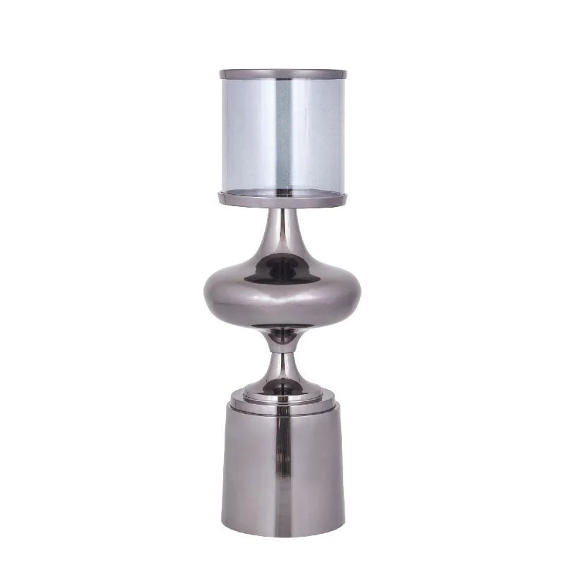 Windlicht – Aluminium Rahmen, Glas Zylinder, Schwarze Farbgebung, L – Uvira | PTMD