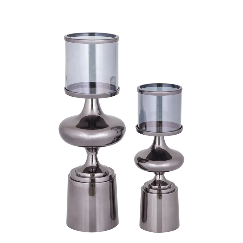 Windlicht – Aluminium Rahmen, Glas Zylinder, Schwarze Farbgebung, L – Uvira | PTMD