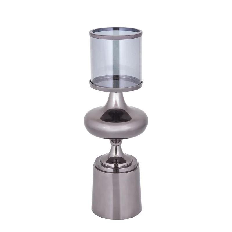 Windlicht – Aluminium Rahmen, Glas Zylinder, Schwarze Farbgebung, L – Uvira | PTMD