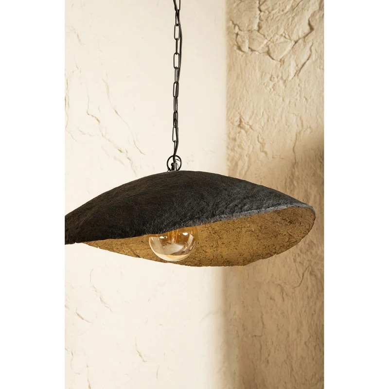 Pendelleuchte – Wellen Design, Offene Form, Pappmaché Material, Schwarz – Majid | PTMD