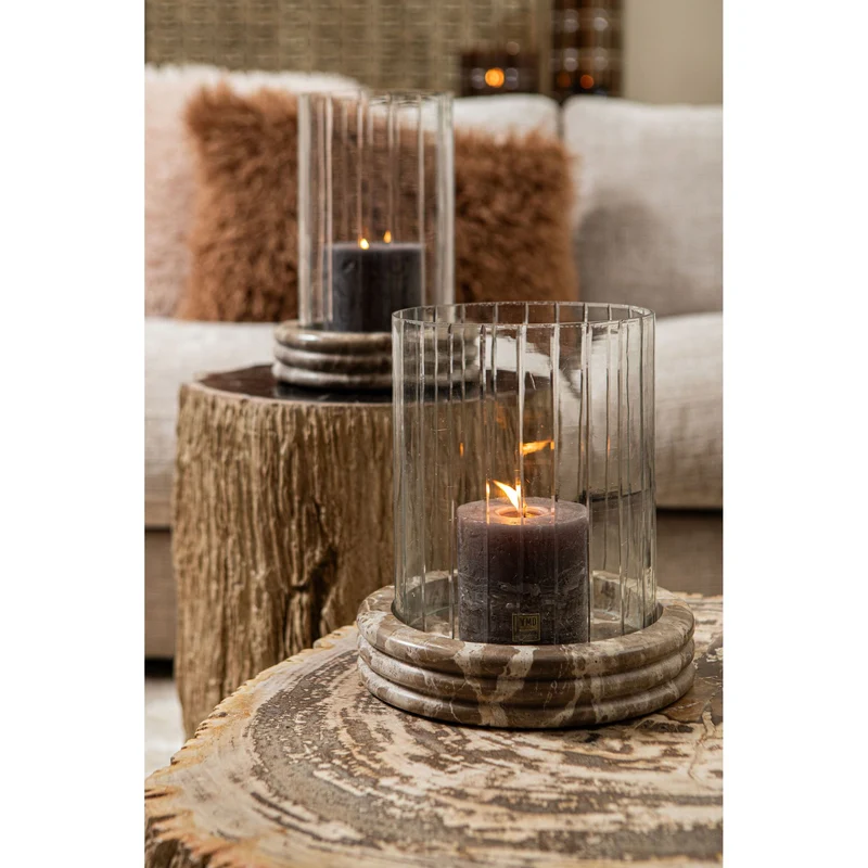 Windlicht – Marmor Sockel, Rundes Glasdesign, Klare Farbgebung, S – Jolee | PTMD