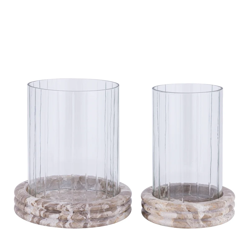 Windlicht – Marmor Sockel, Rundes Glasdesign, Klare Farbgebung, S – Jolee | PTMD