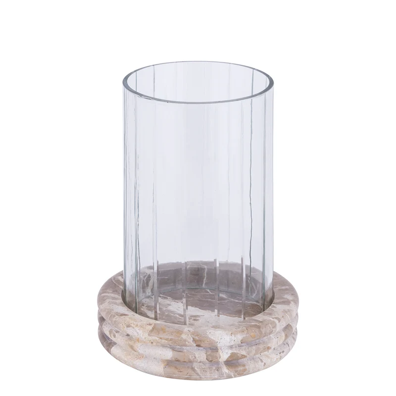Windlicht – Marmor Sockel, Rundes Glasdesign, Klare Farbgebung, S – Jolee | PTMD