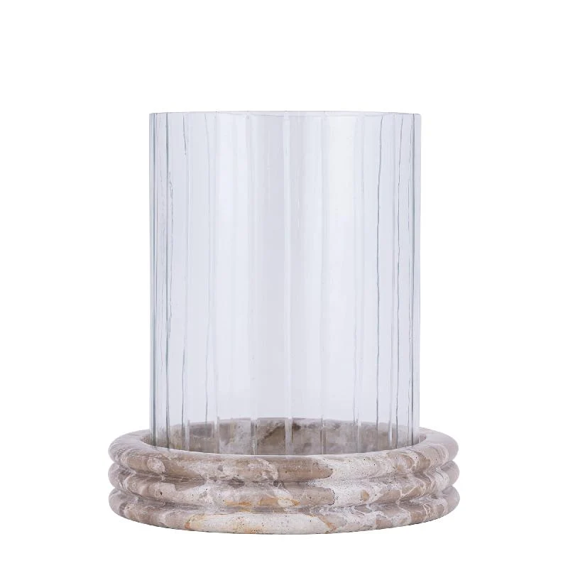Windlicht – Marmor Sockel, Rundes Glasdesign, Klare Farbgebung, L – Jolee | PTMD