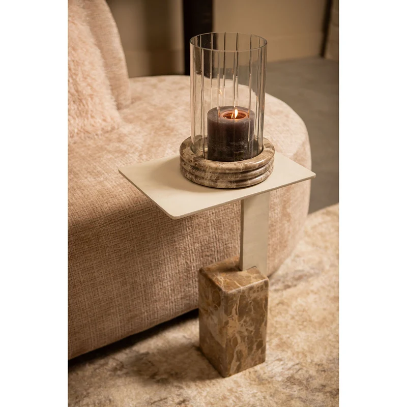 Windlicht – Marmor Sockel, Rundes Glasdesign, Klare Farbgebung, L – Jolee | PTMD