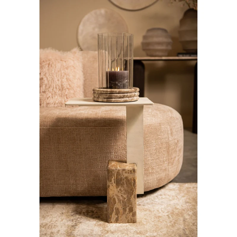 Windlicht – Marmor Sockel, Rundes Glasdesign, Klare Farbgebung, L – Jolee | PTMD