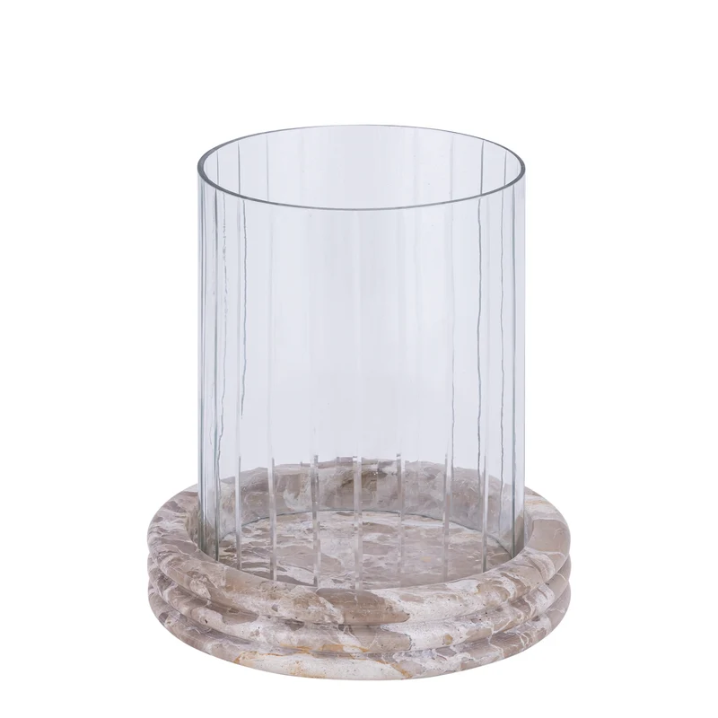 Windlicht – Marmor Sockel, Rundes Glasdesign, Klare Farbgebung, L – Jolee | PTMD