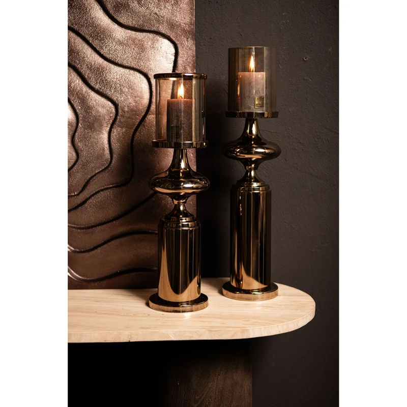 Windlicht – Edelstahl Rahmen, Glas Zylinder, Bronze Farbgebung, M – Rodire | PTMD