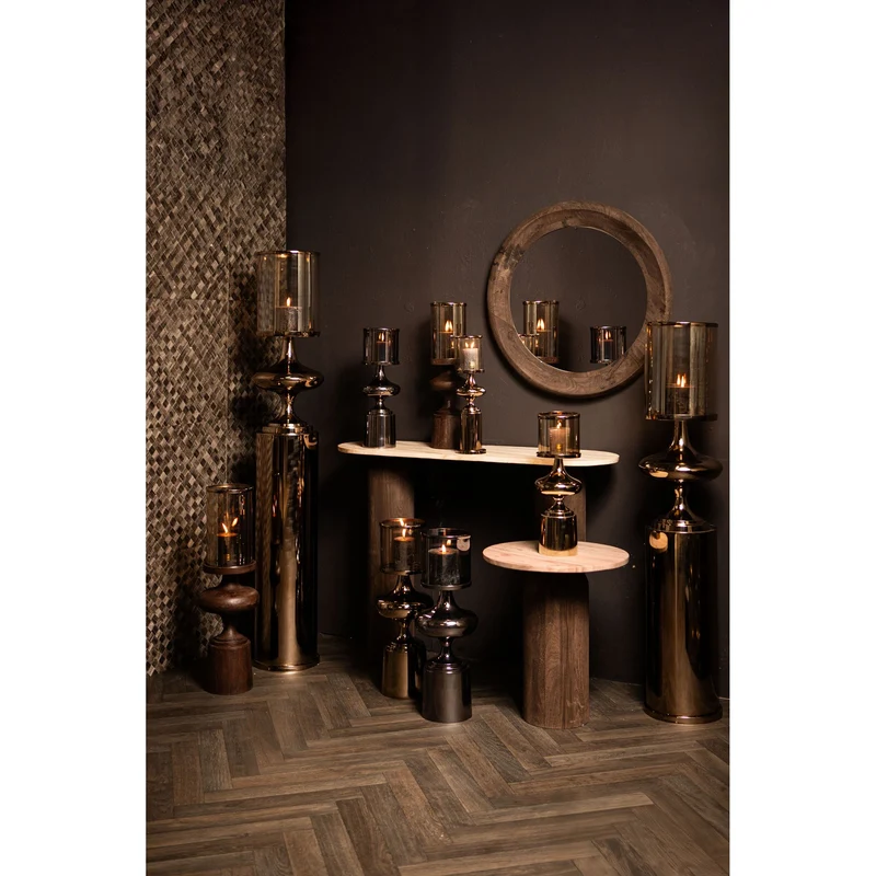 Windlicht – Edelstahl Rahmen, Glas Zylinder, Bronze Farbgebung, L – Rodire | PTMD