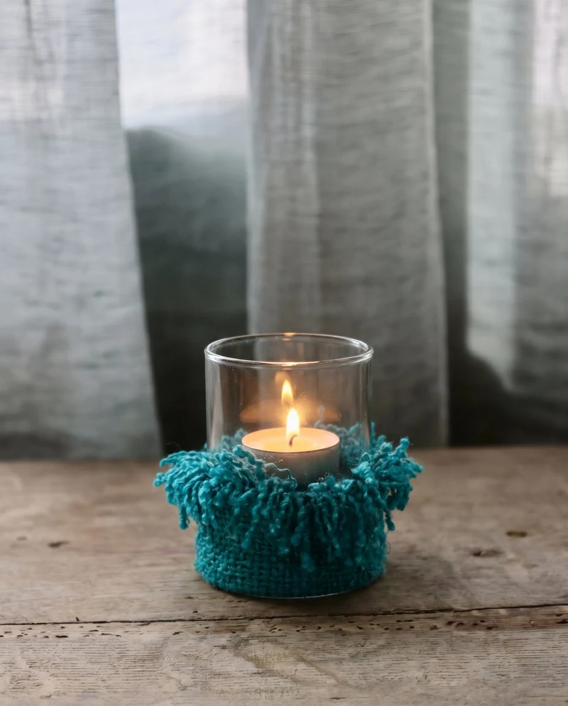 Windlicht – Baumwollmaterial, Gestricktes Design, Dekorativer Glasbehälter, M – Oh My Gee | Bazar Bizar Antwerp