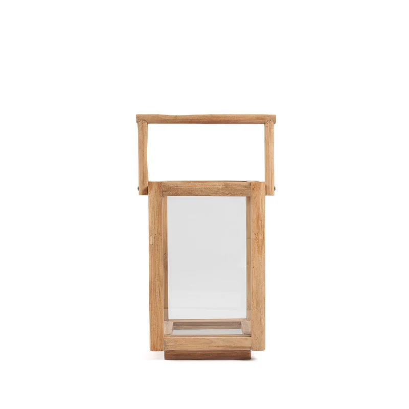 Laterne – Recyceltes Teakholz Material, Rechteckiges Design, Tragegriff Design, S – Nusa Penida | Bazar Bizar Antwerp