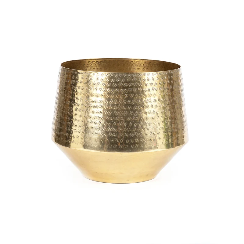 Pflanzgefäß – Gehämmerte Oberfläche, Aluminium, Messing-Finish, XL | Bazar Bizar Antwerp