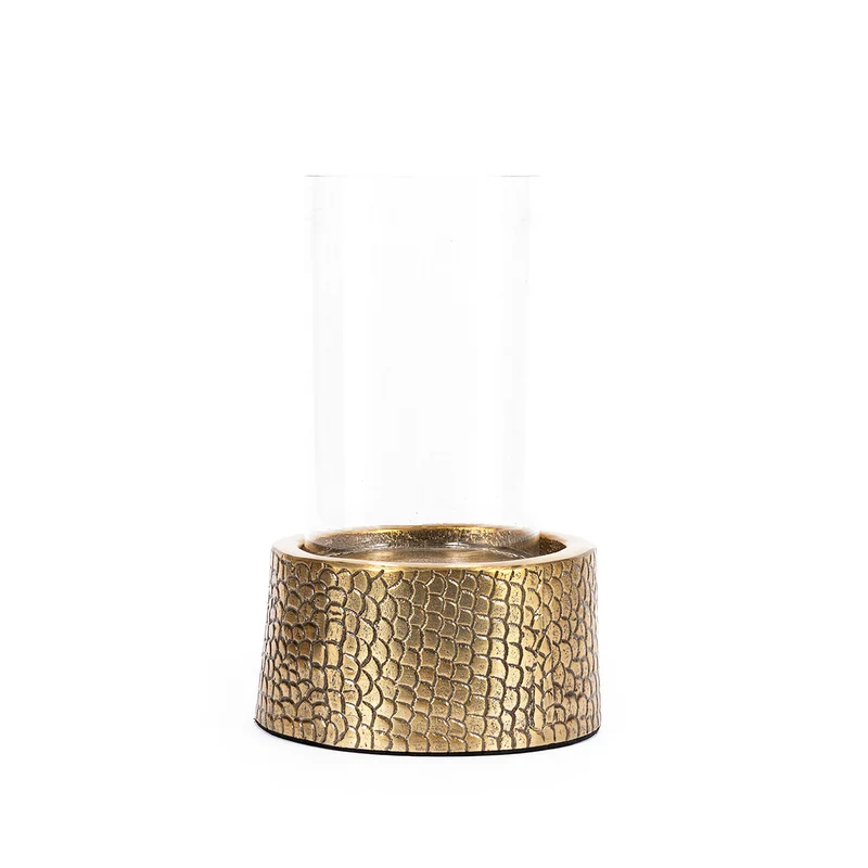 Windlicht – Aluminium Glas, Krokoprägung, Messing Optik, M - Croco | Bazar Bizar Antwerp