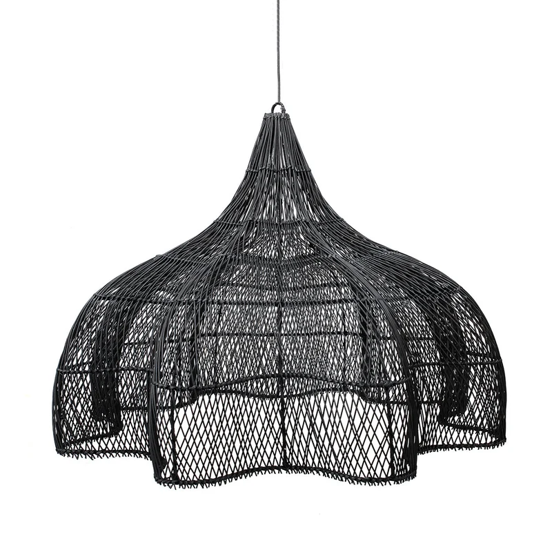 Pendelleuchte – Schwarzes Rattan, Diamant Geflecht, Konische Form, XL - Whipped | Bazar Bizar Antwerp