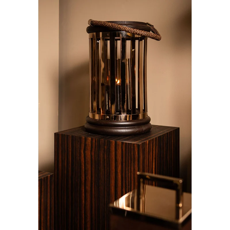 Laterne – Modernes Design, Quadratische Form, Mangoholz Edelstahl Material, Braun, L – Sjorsh | PTMD