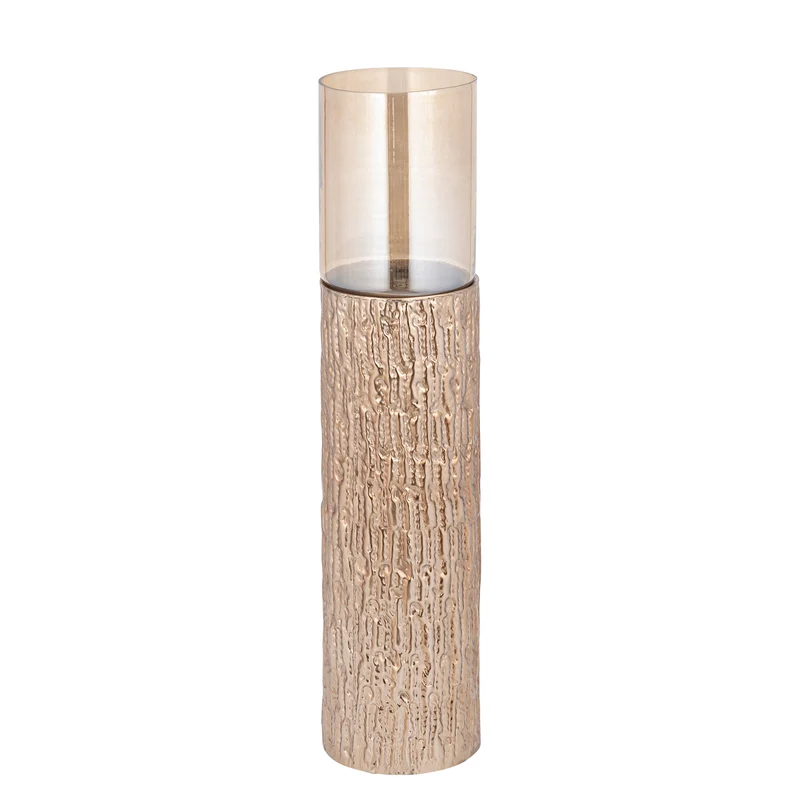 Windlicht – Braun Goldfarbenes Eisengestell, Bernstein Lüster Glas, Bodendesign, L – Rezy | PTMD