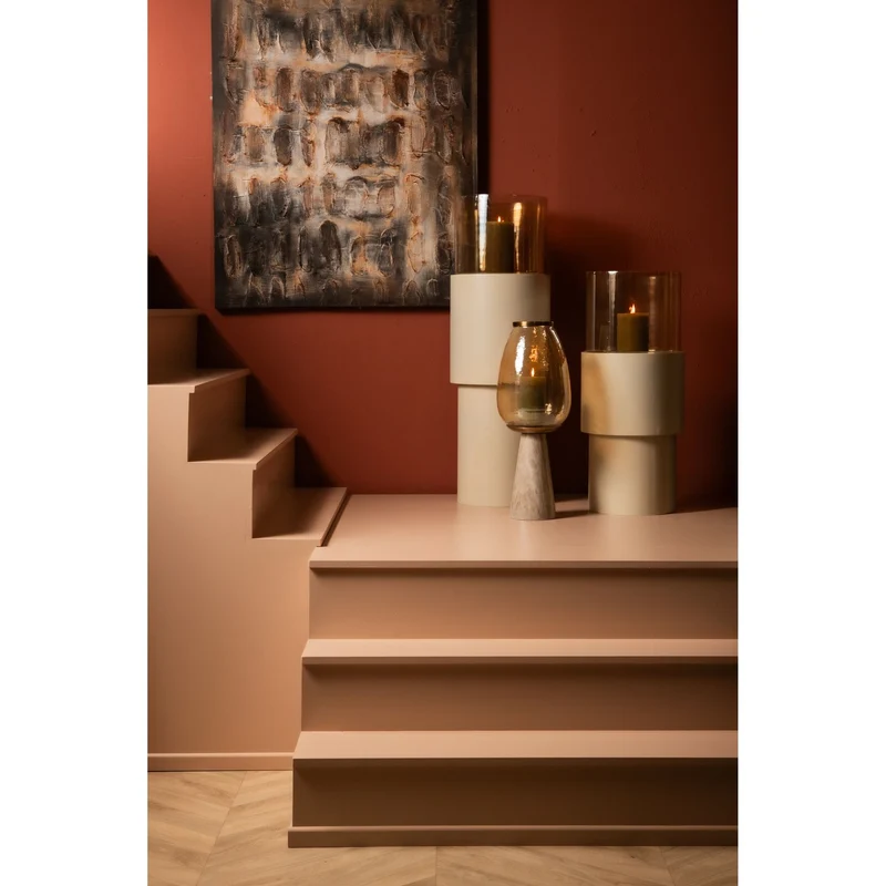 Windlicht – Cremefarbenes Eisengestell, Lüster Glasaufsatz, Elegantes Bodendesign, S – Soon | PTMD