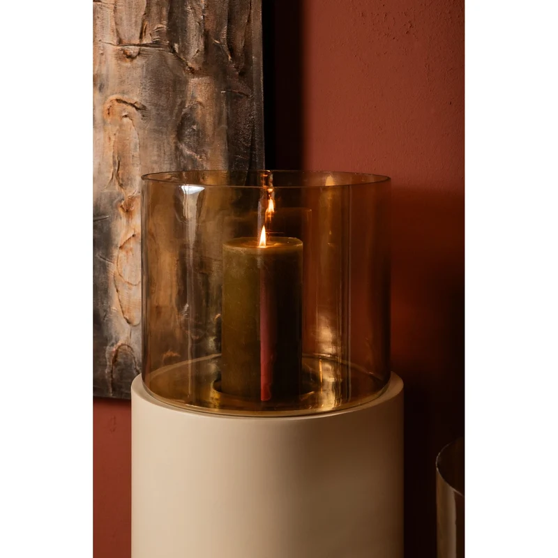 Windlicht – Cremefarbenes Eisengestell, Lüster Glasaufsatz, Elegantes Bodendesign, S – Soon | PTMD