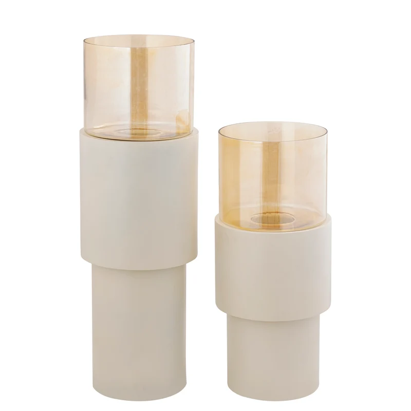 Windlicht – Cremefarbenes Eisengestell, Lüster Glasaufsatz, Elegantes Bodendesign, S – Soon | PTMD