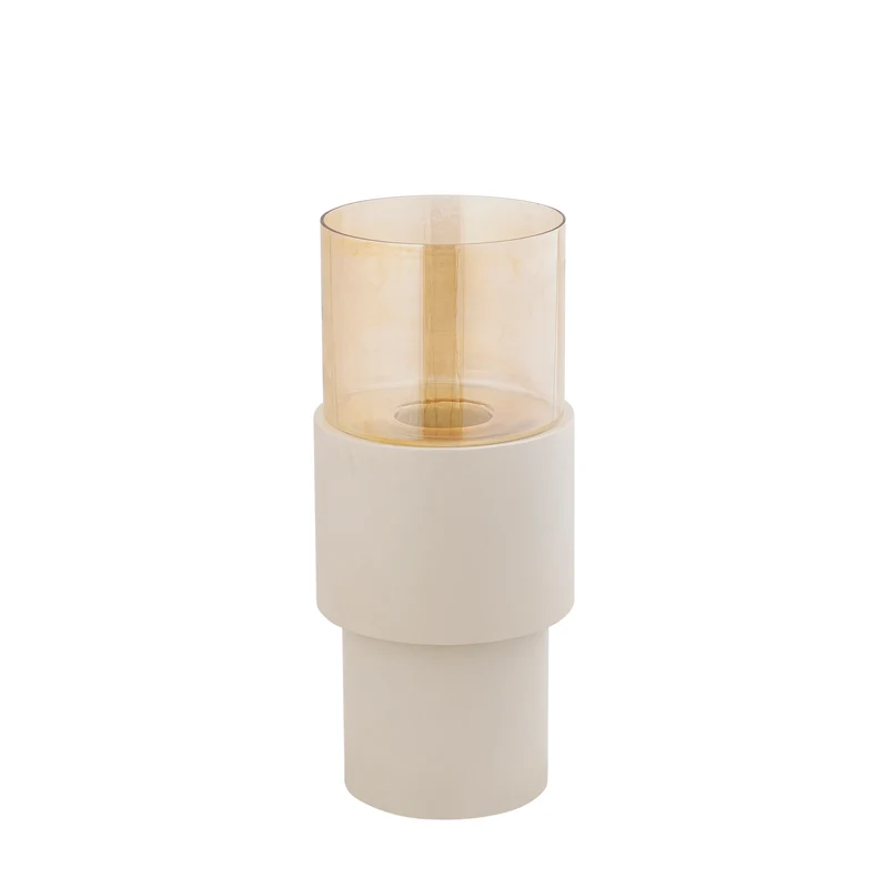 Windlicht – Cremefarbenes Eisengestell, Lüster Glasaufsatz, Elegantes Bodendesign, S – Soon | PTMD