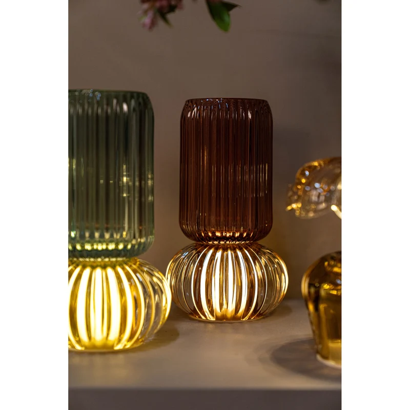 LED-Leuchte – Geripptes Glas, Rundes Design, Dunkelrosa Farbe – Yannah | PTMD