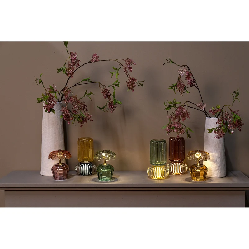 LED-Leuchte – Geripptes Glas, Rundes Design, Dunkelrosa Farbe – Yannah | PTMD