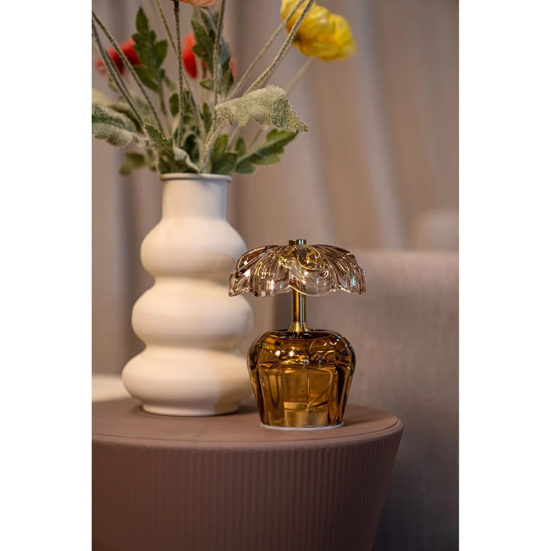 LED-Leuchte – Blütenform Design, Gras Material, Braun Farbe – Kaydie | PTMD