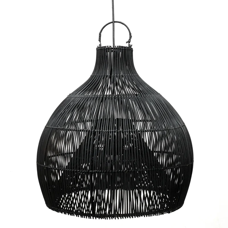 Pendelleuchte – Rattanmaterial, Schwarzes Finish, Vasenform, L - Lobster Trap | Bazar Bizar Antwerp