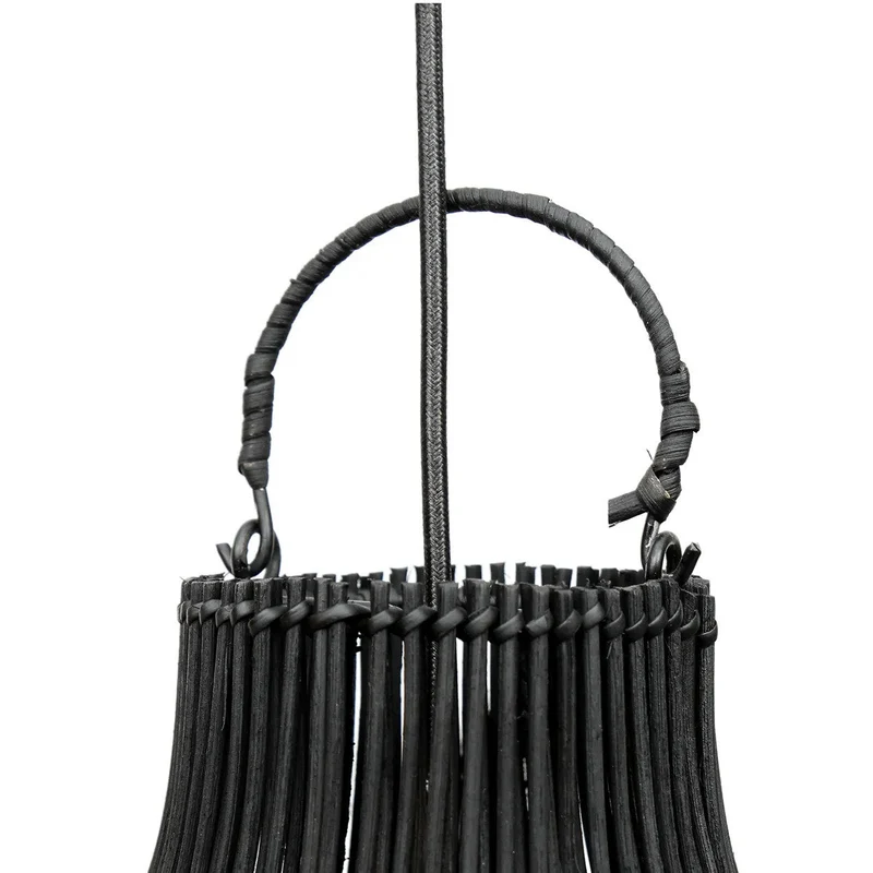 Pendelleuchte – Rattanmaterial, Schwarzes Finish, Vasenform, L - Lobster Trap | Bazar Bizar Antwerp