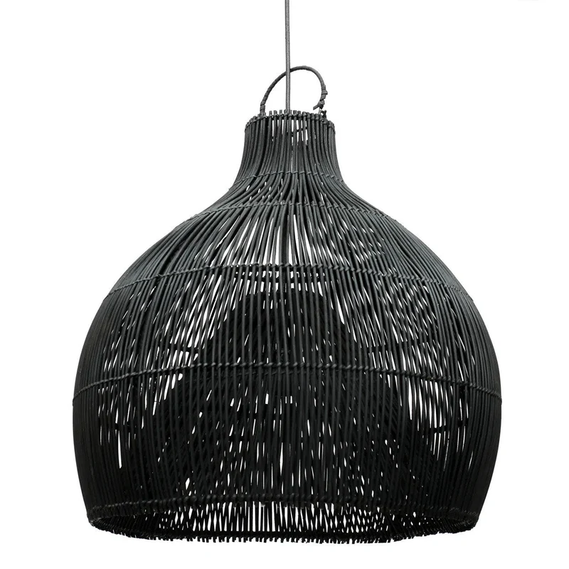 Pendelleuchte – Rattanmaterial, Schwarzes Finish, Vasenform, L - Lobster Trap | Bazar Bizar Antwerp