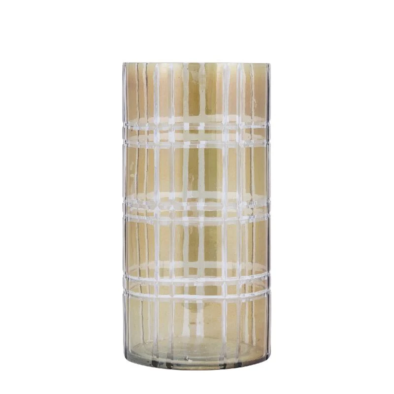 Windlicht – Streifen Design, Runde Form, Glas Material, Grün, L – Divit | PTMD
