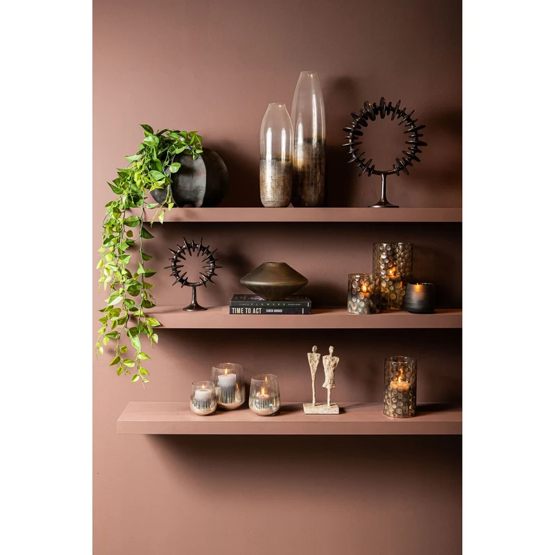 Windlicht – Rundes Glasdesign, Geätzte Oberfläche, Goldene Farbgebung, S – Shelva | PTMD