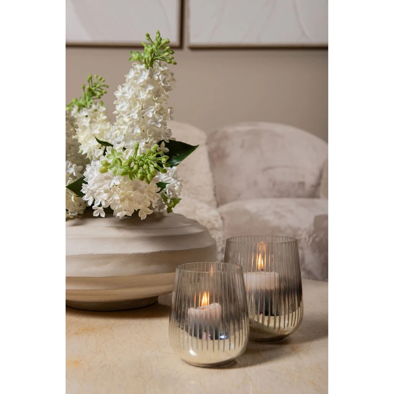 Windlicht – Rundes Glasdesign, Geätzte Oberfläche, Goldene Farbgebung, S – Shelva | PTMD