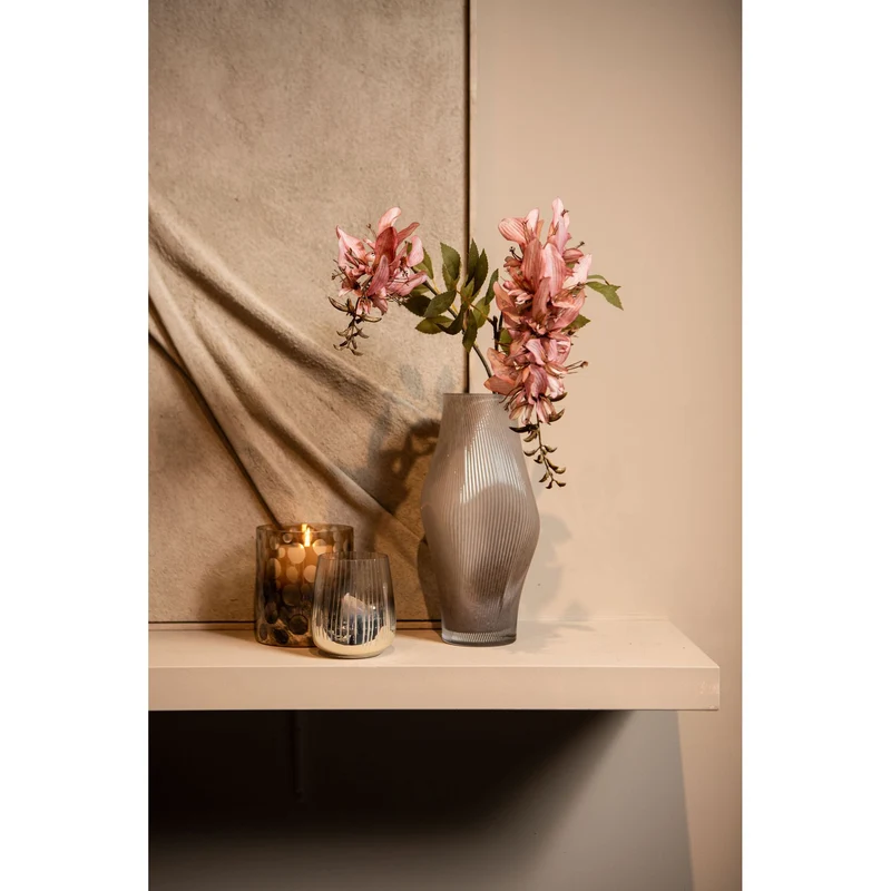 Windlicht – Rundes Glasdesign, Geätzte Oberfläche, Goldene Farbgebung, S – Shelva | PTMD