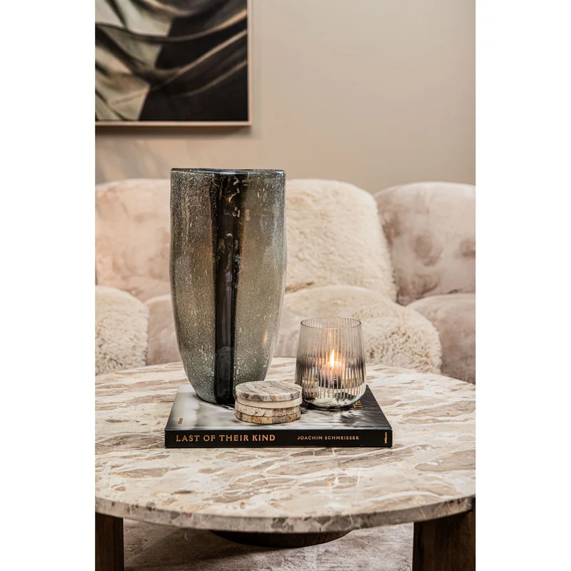 Windlicht – Rundes Glasdesign, Geätzte Oberfläche, Goldene Farbgebung, S – Shelva | PTMD
