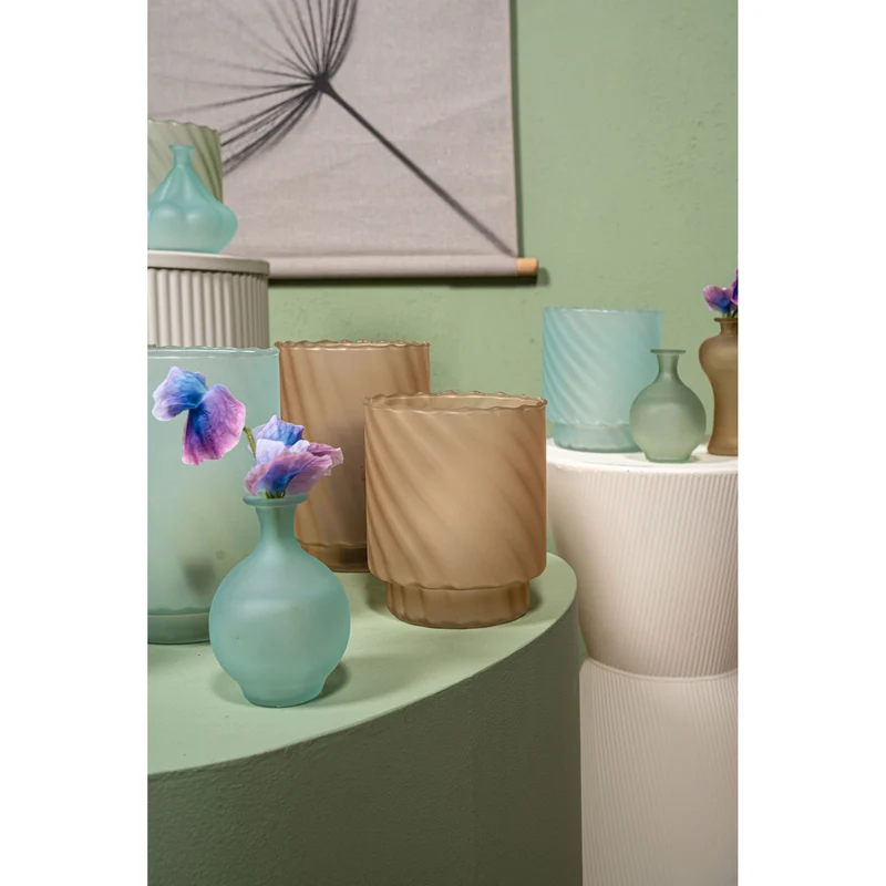 Windlicht – Mattiertes Design, Runde Form, Glasmaterial, Hellbraun, L – Rameen | PTMD