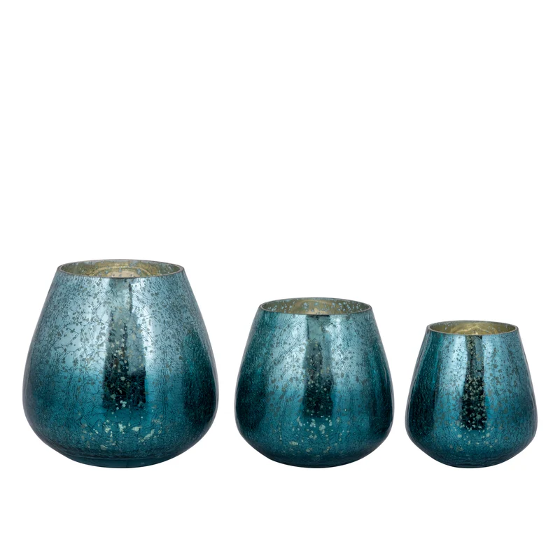 Windlicht – Crackle Design, Bollenform, Glasmaterial, Türkis, L – Mayna | PTMD