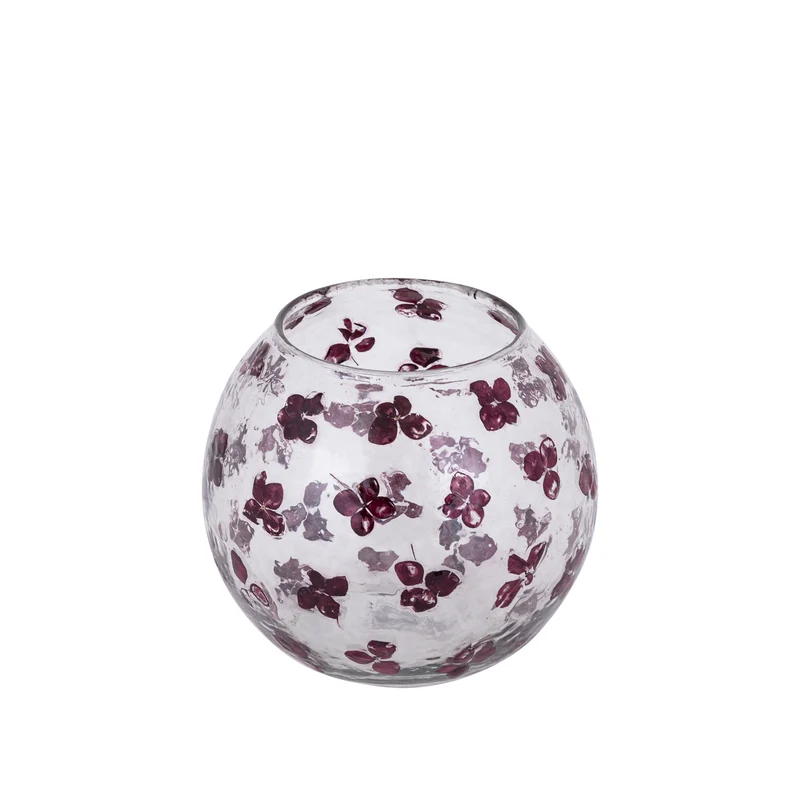 Windlicht – Blumendesign, Runde Form, Glasmaterial, Lila – Faron | PTMD