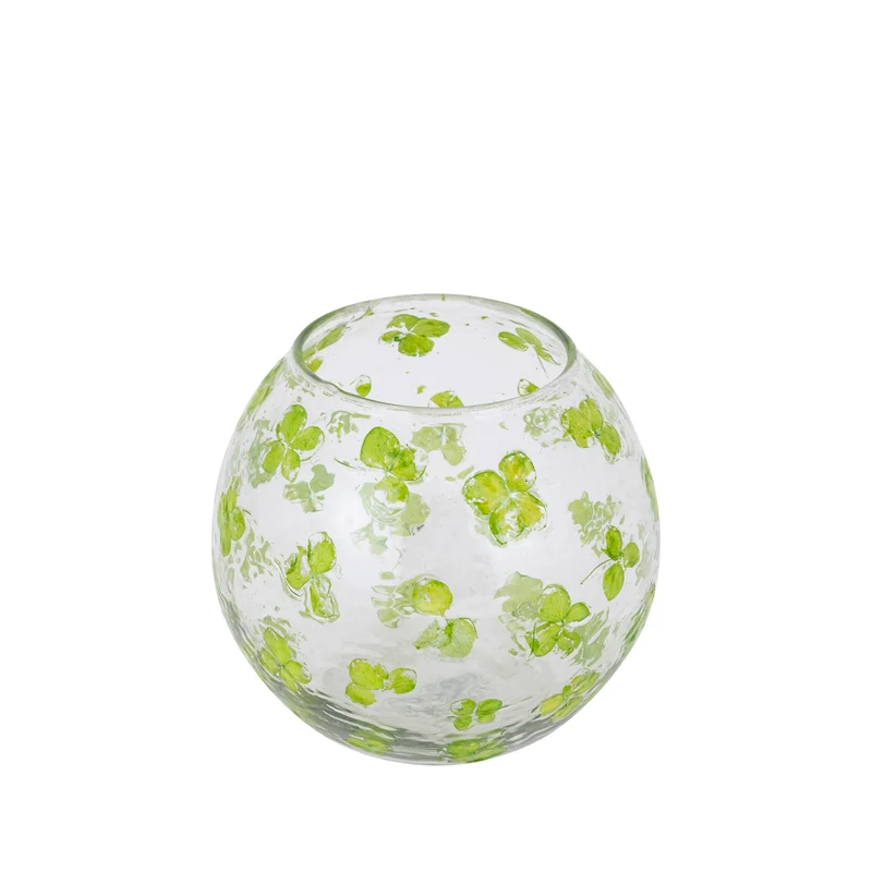 Windlicht – Blumendesign, Runde Form, Glasmaterial, Grün – Faron | PTMD