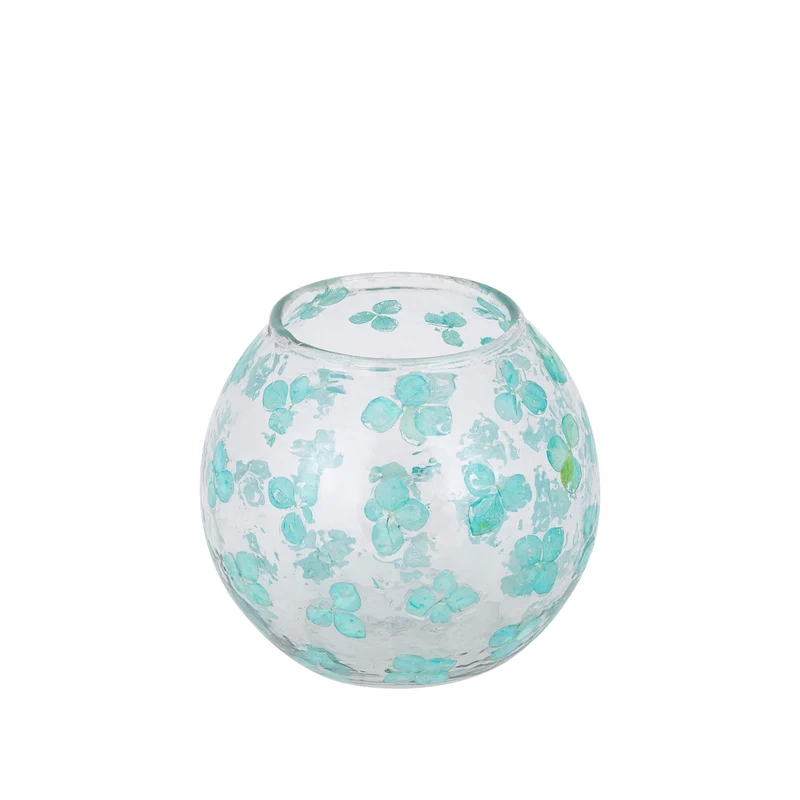 Windlicht – Blumendesign, Runde Form, Glasmaterial, Blau – Faron | PTMD
