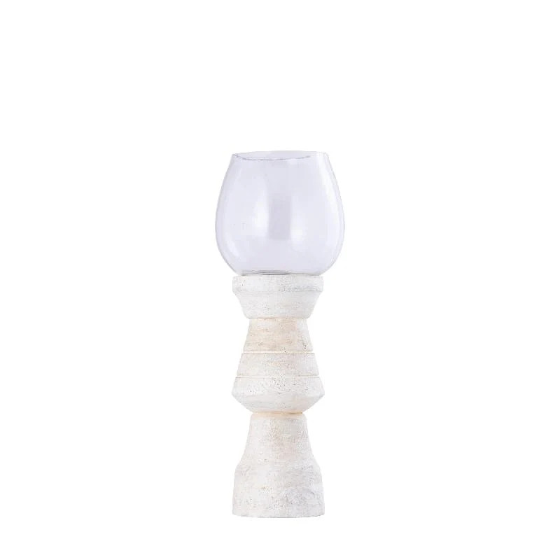 Windlicht – Modernes Design, Quadratische Form, Mangoholz Glas Material, Creme, L – Qez | PTMD