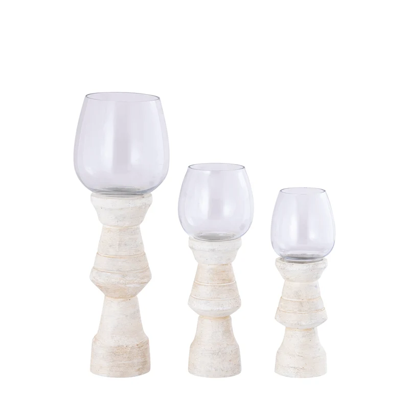 Windlicht – Modernes Design, Quadratische Form, Mangoholz Glas Material, Creme, L – Qez | PTMD